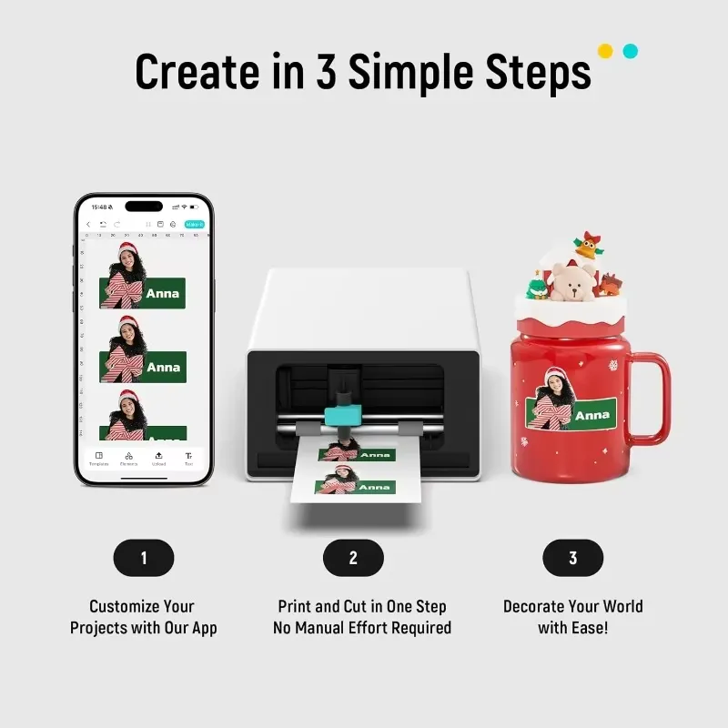 Label Printer - PixCut S1 オールインワンステッカーメーカーマシン 熱転写昇華型フォトプリンター AI自動カット DIYクラフト
